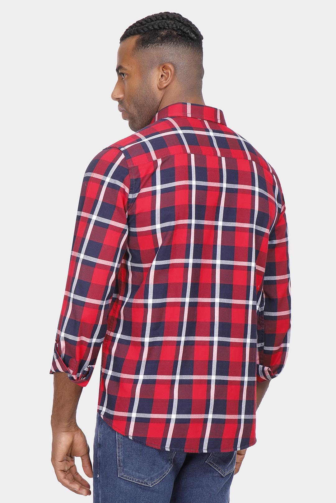 red checked slim fit shirt