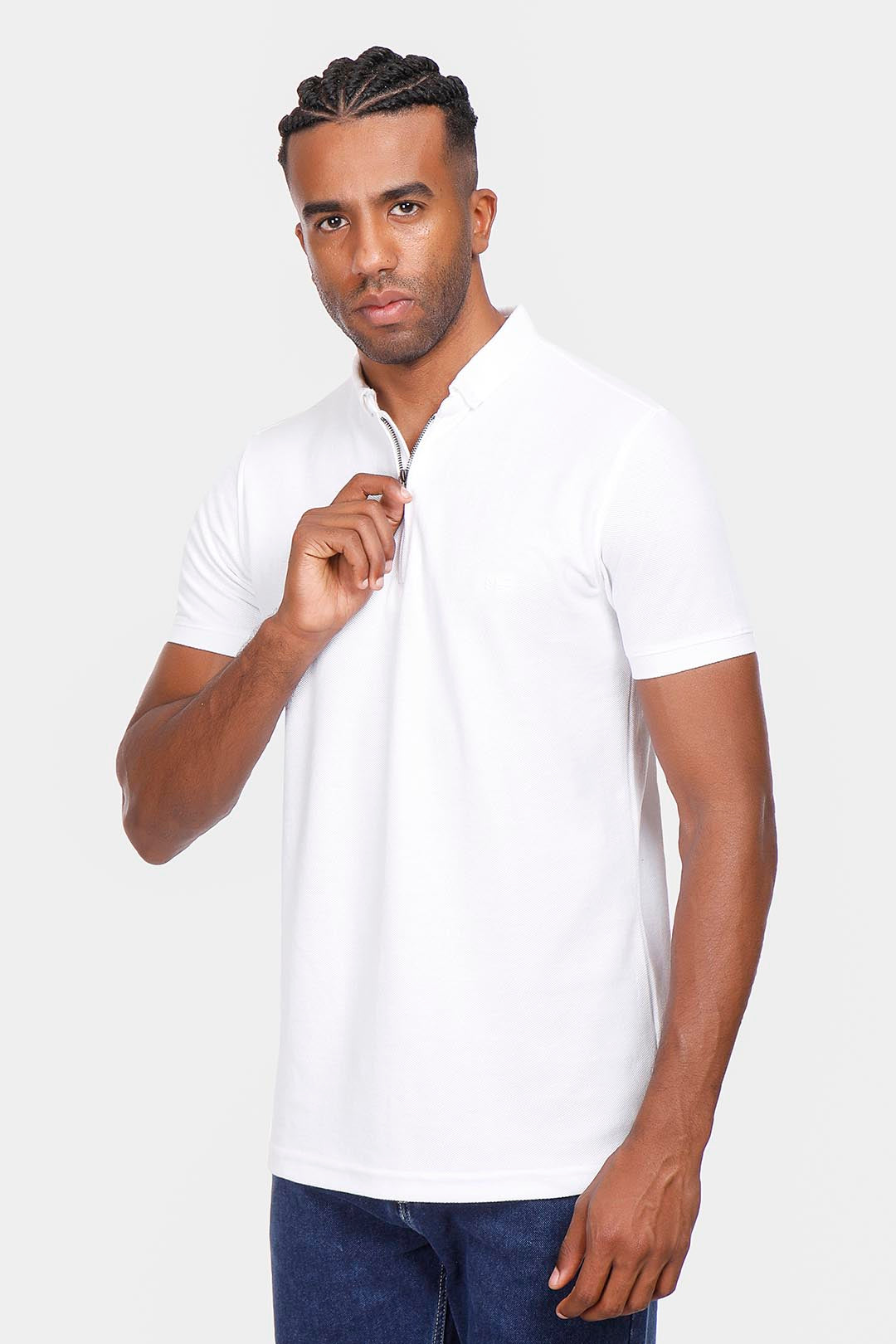 white zipper polo shirt