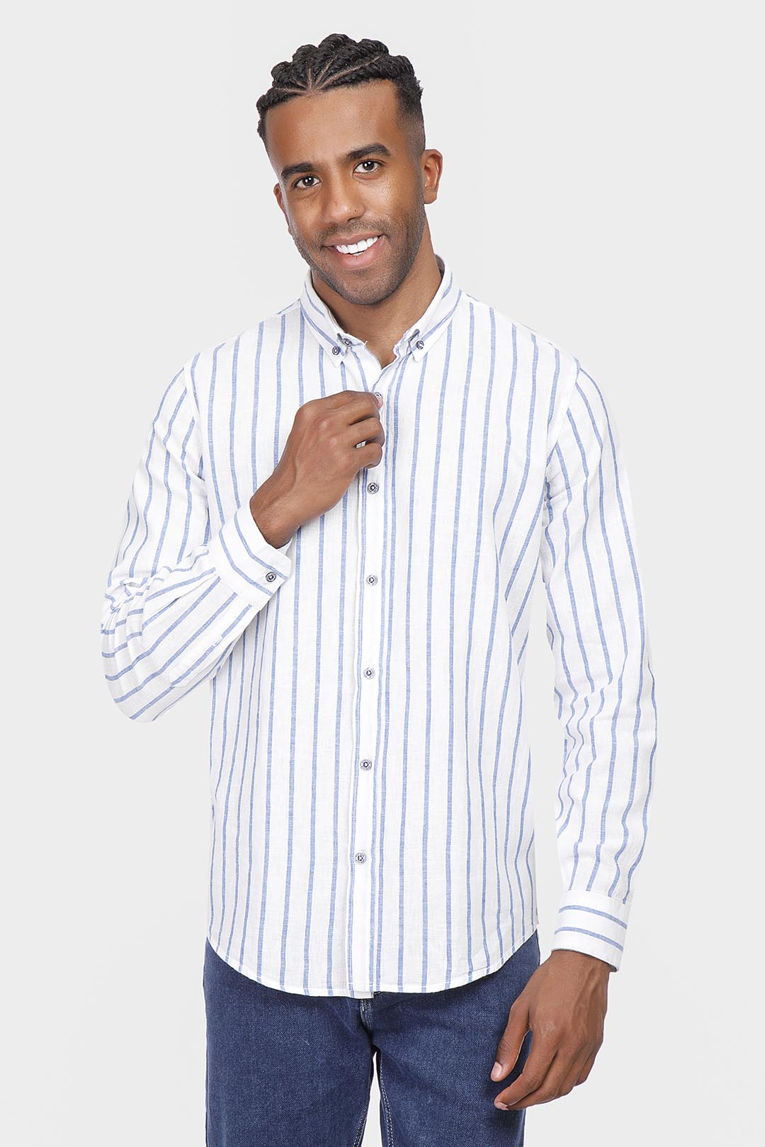 blue striped slim fit shirt