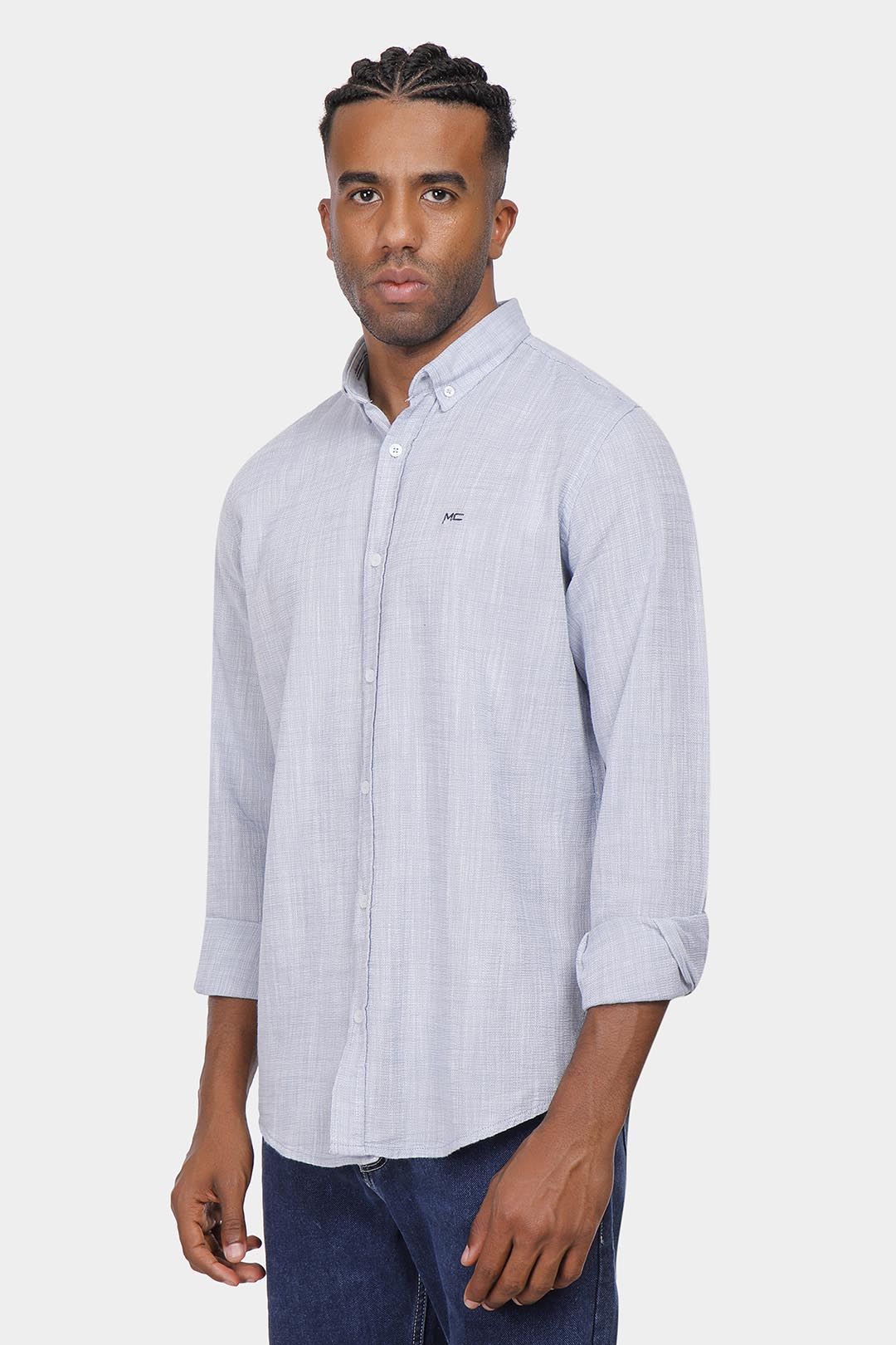 sky blue linen slim fit shirt