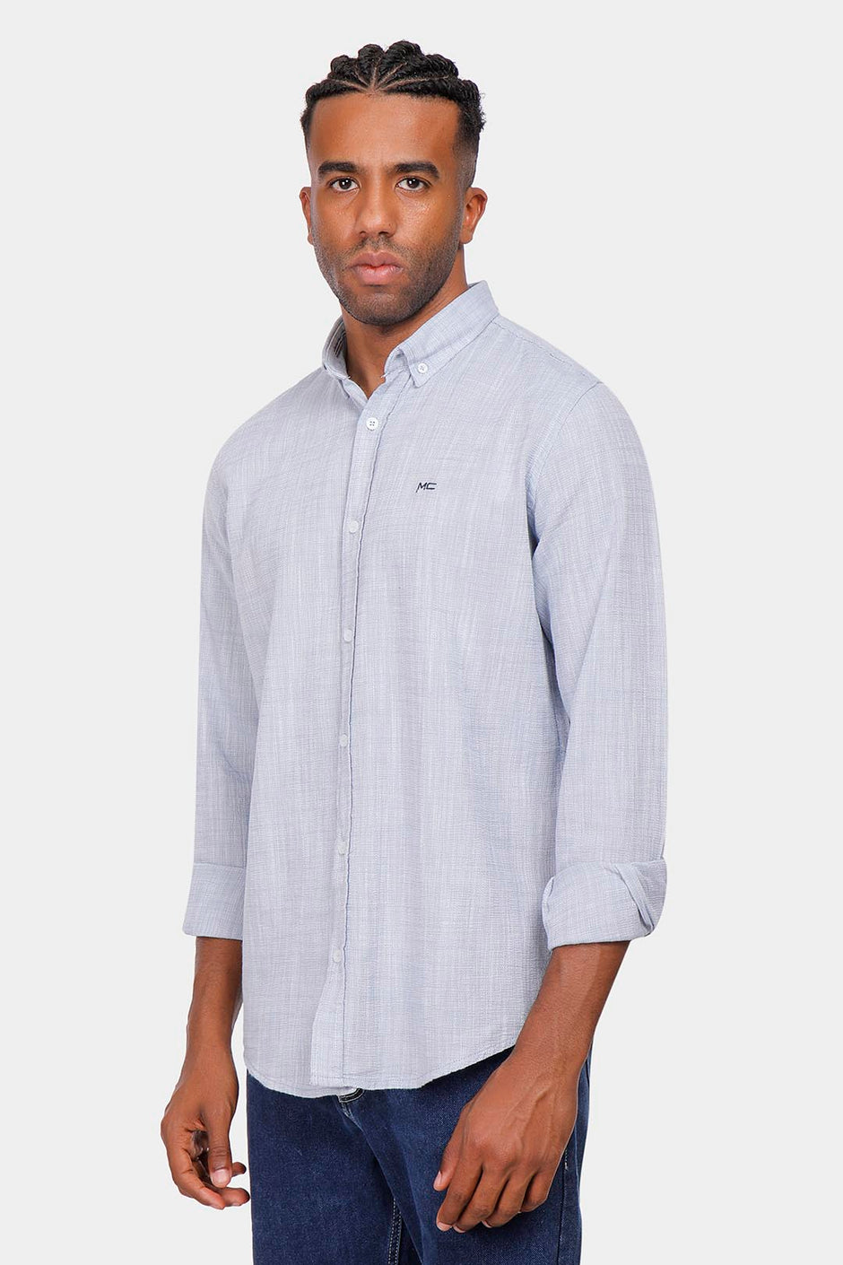 sky blue linen slim fit shirt