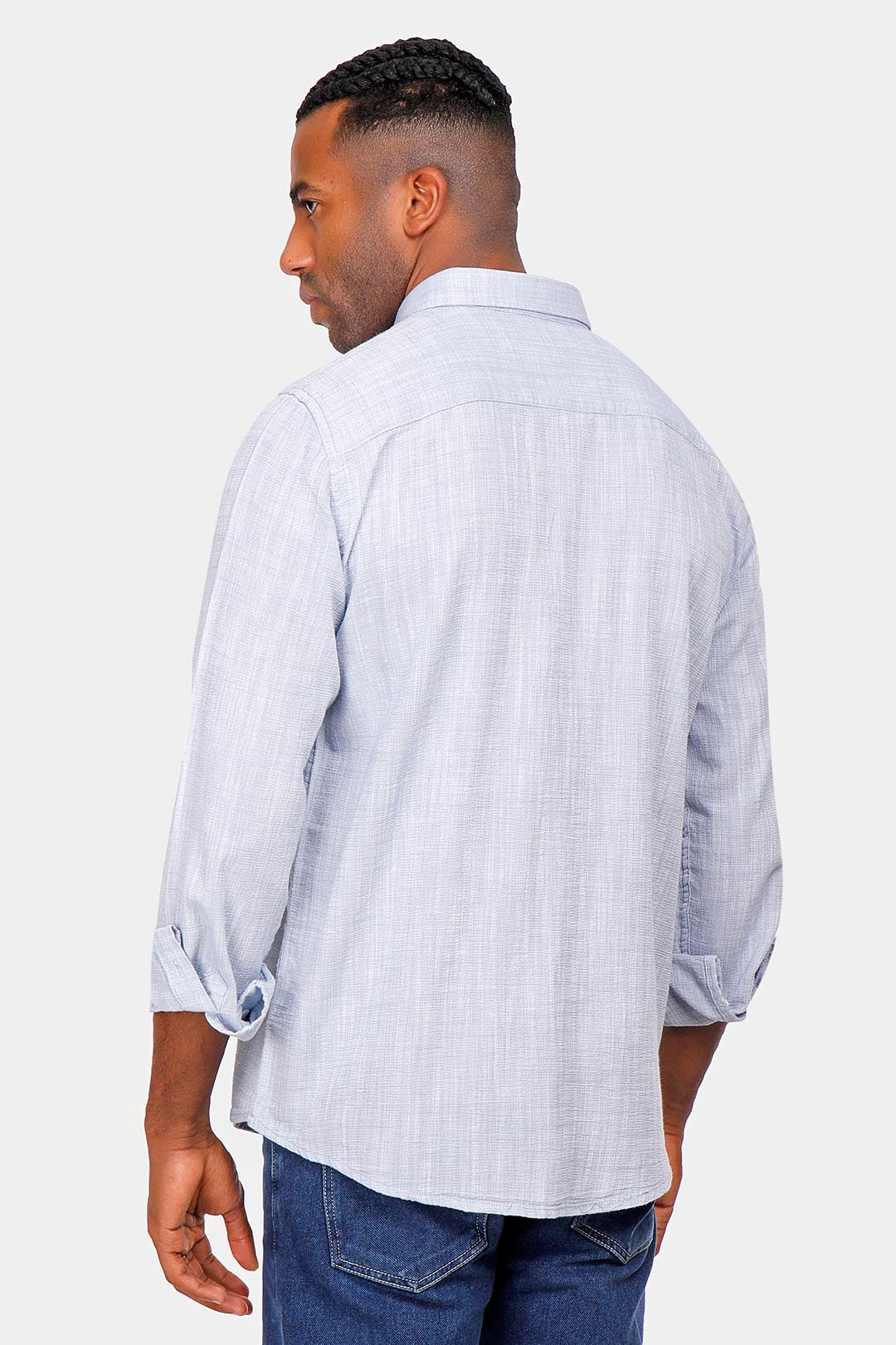 sky blue linen slim fit shirt