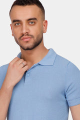 sky blue knitted polo shirt