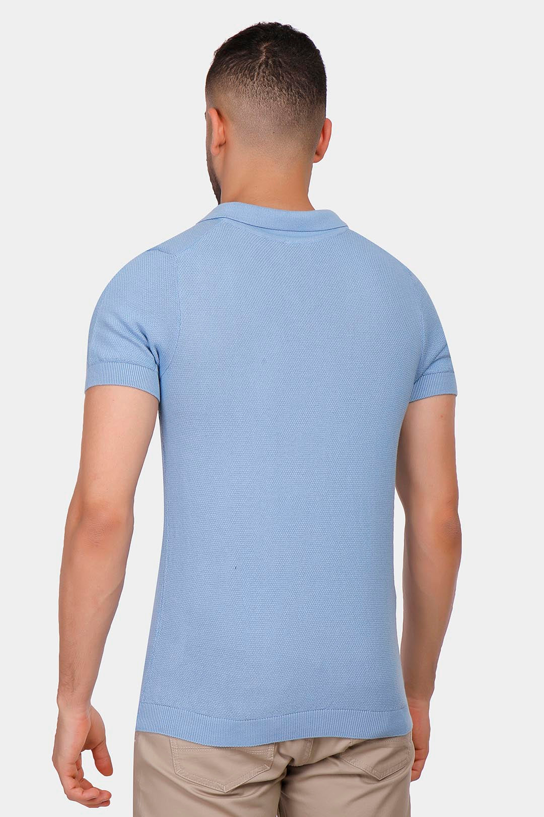 sky blue knitted polo shirt