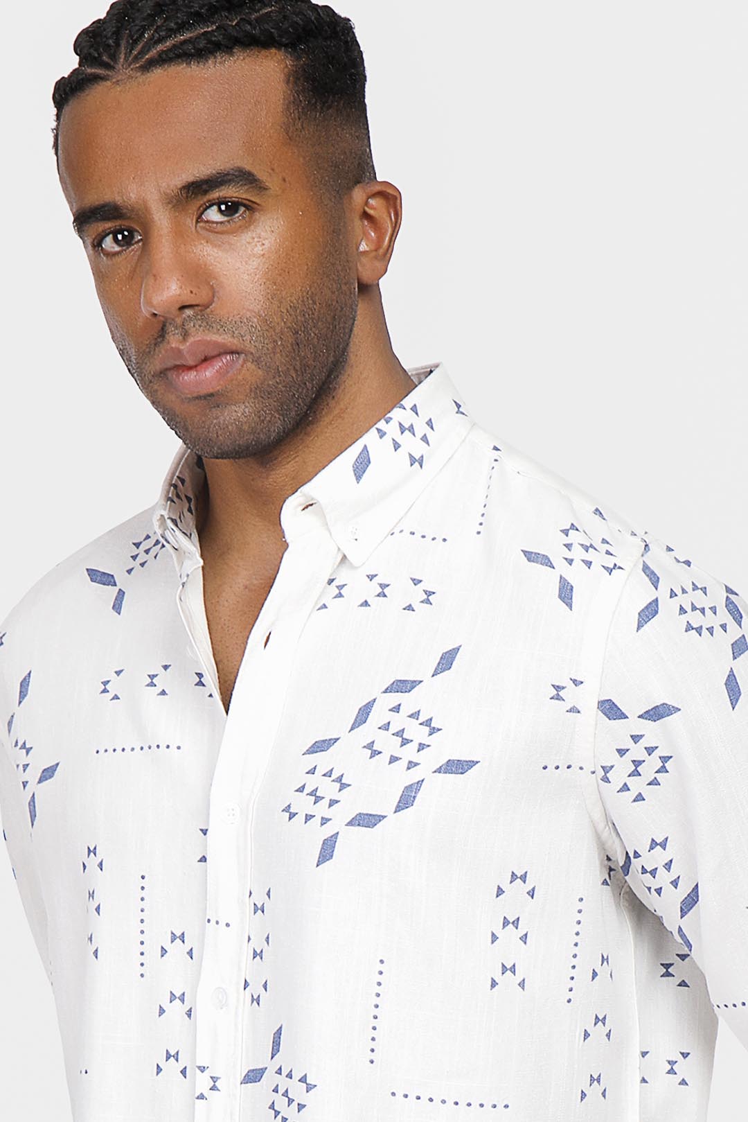 sky blue printed slim fit shirt