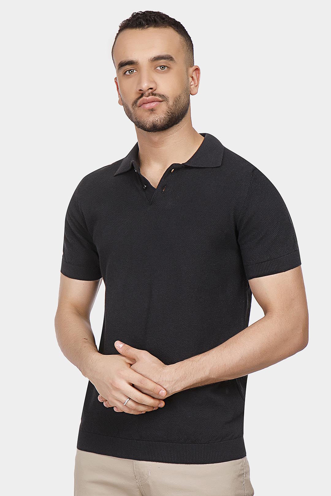 black knitted polo shirt