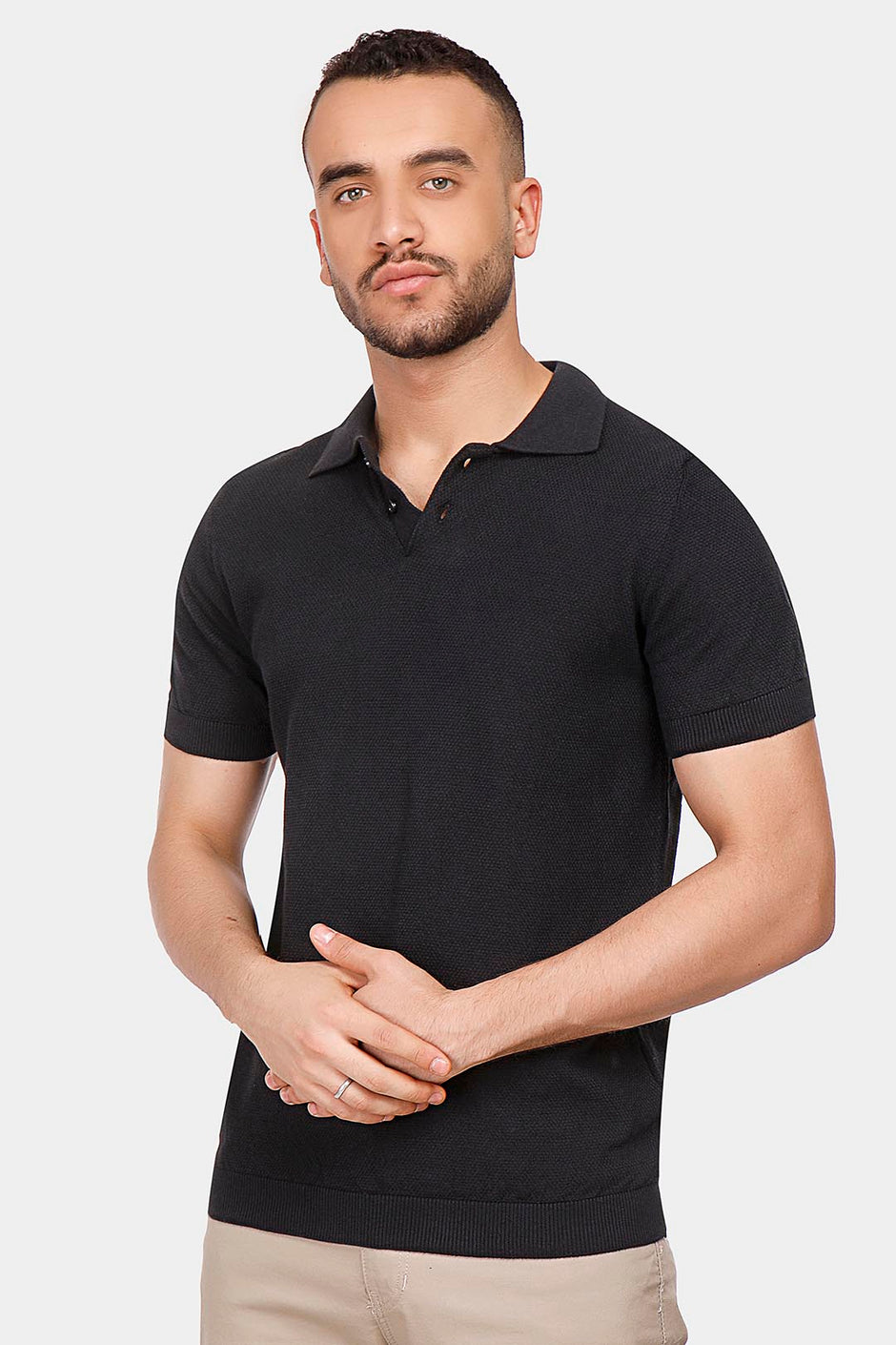 black knitted polo shirt