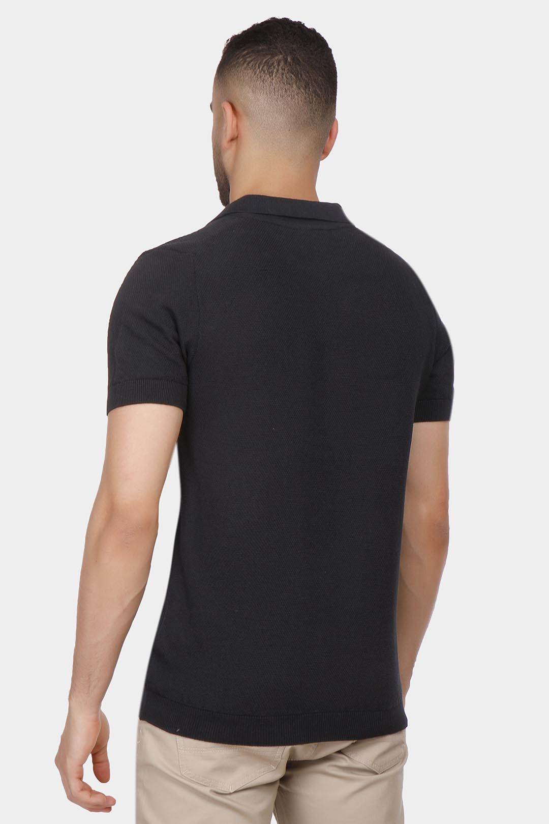 black knitted polo shirt