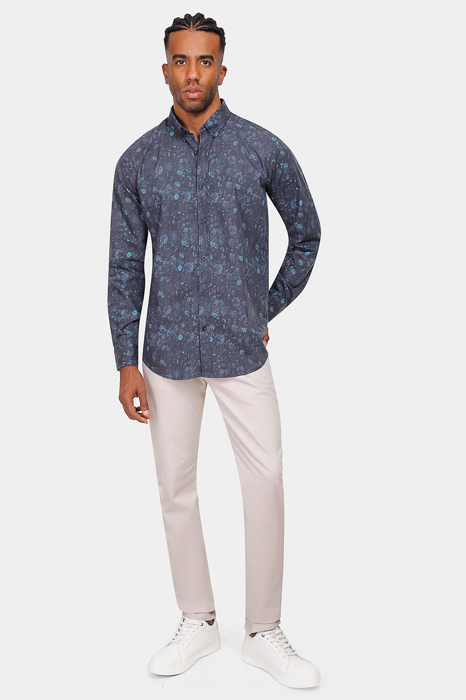 navy printed slim fit shirt