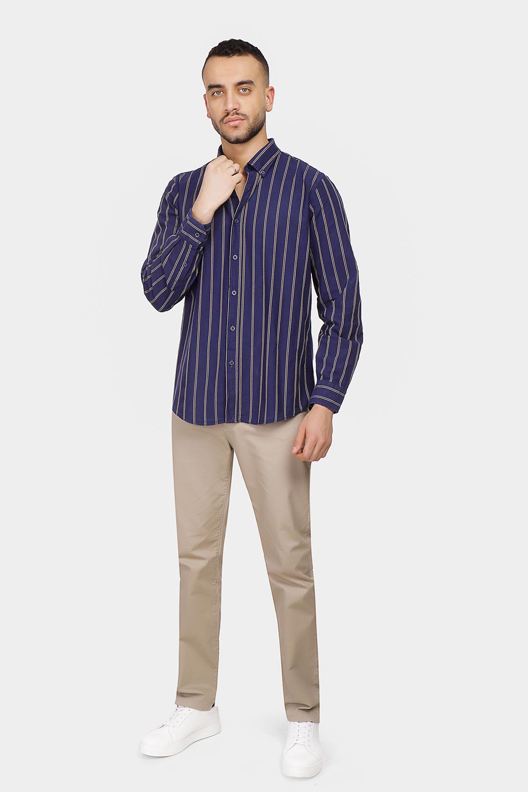 navy striped slim fit shirt