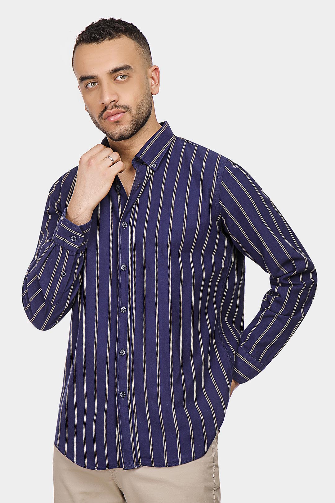 navy striped slim fit shirt