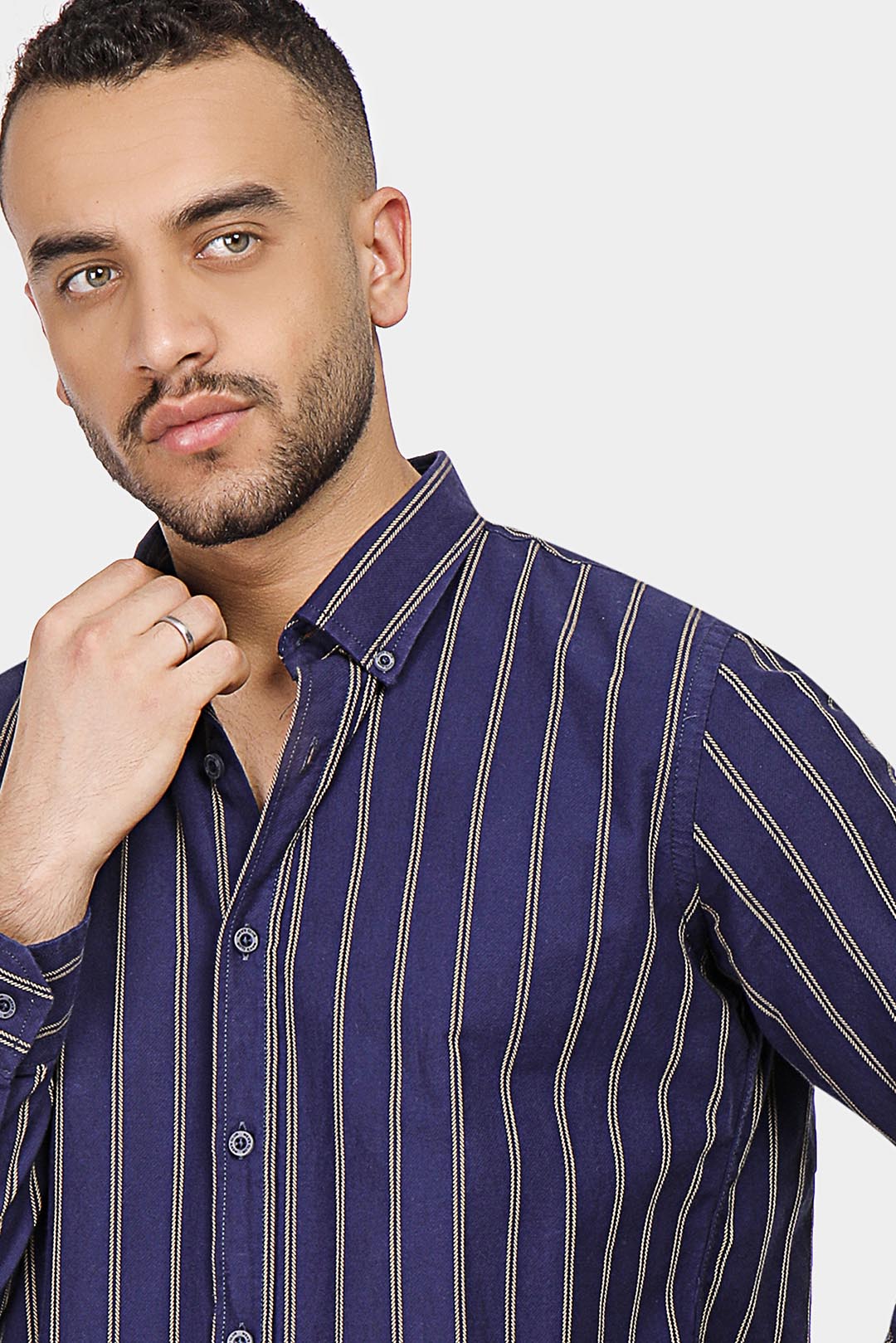 navy striped slim fit shirt