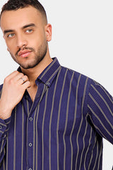 navy striped slim fit shirt