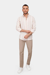 beige striped slim fit shirt