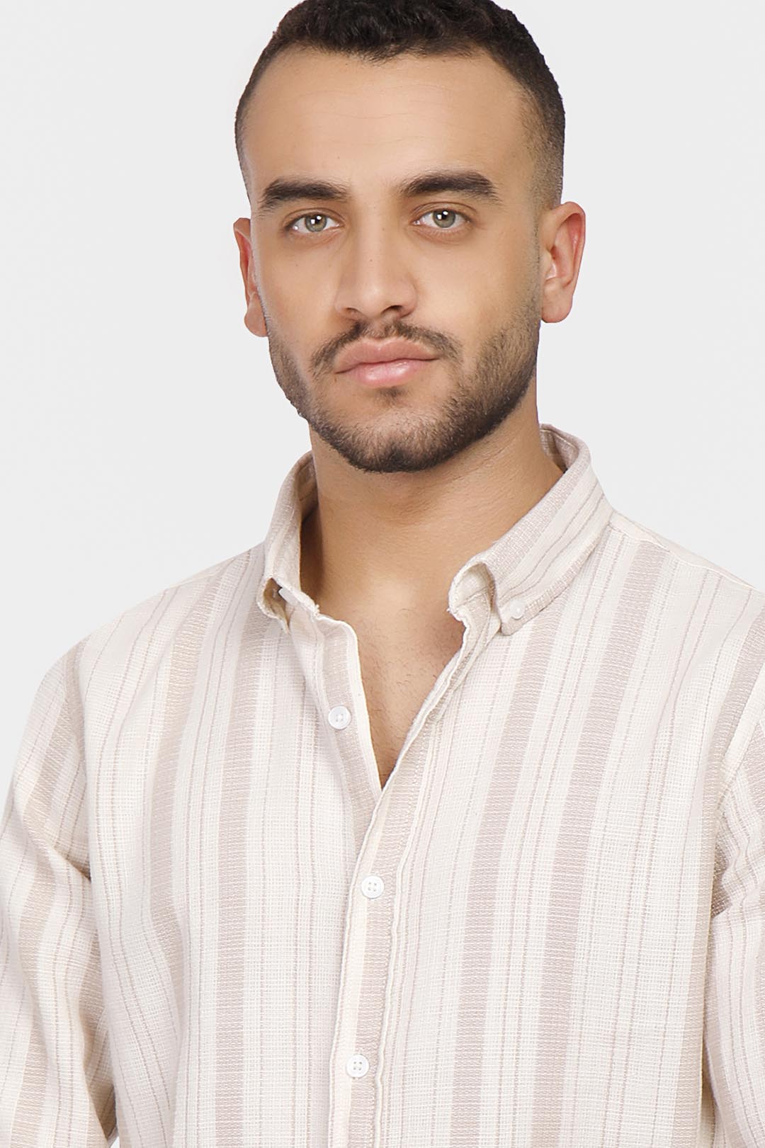 beige striped slim fit shirt