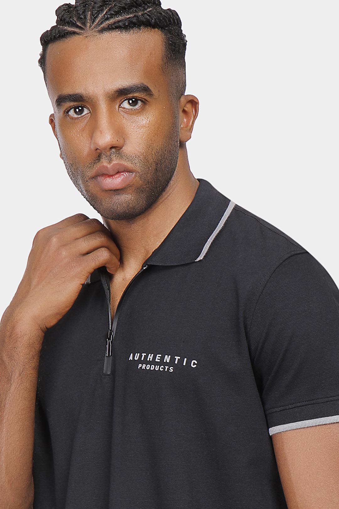 black zipper polo shirt