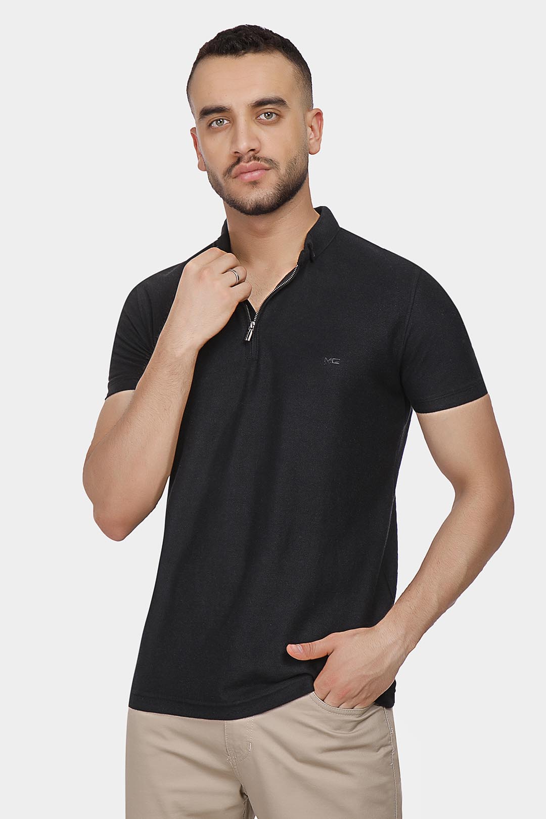 Black Zipper Polo Shirt 