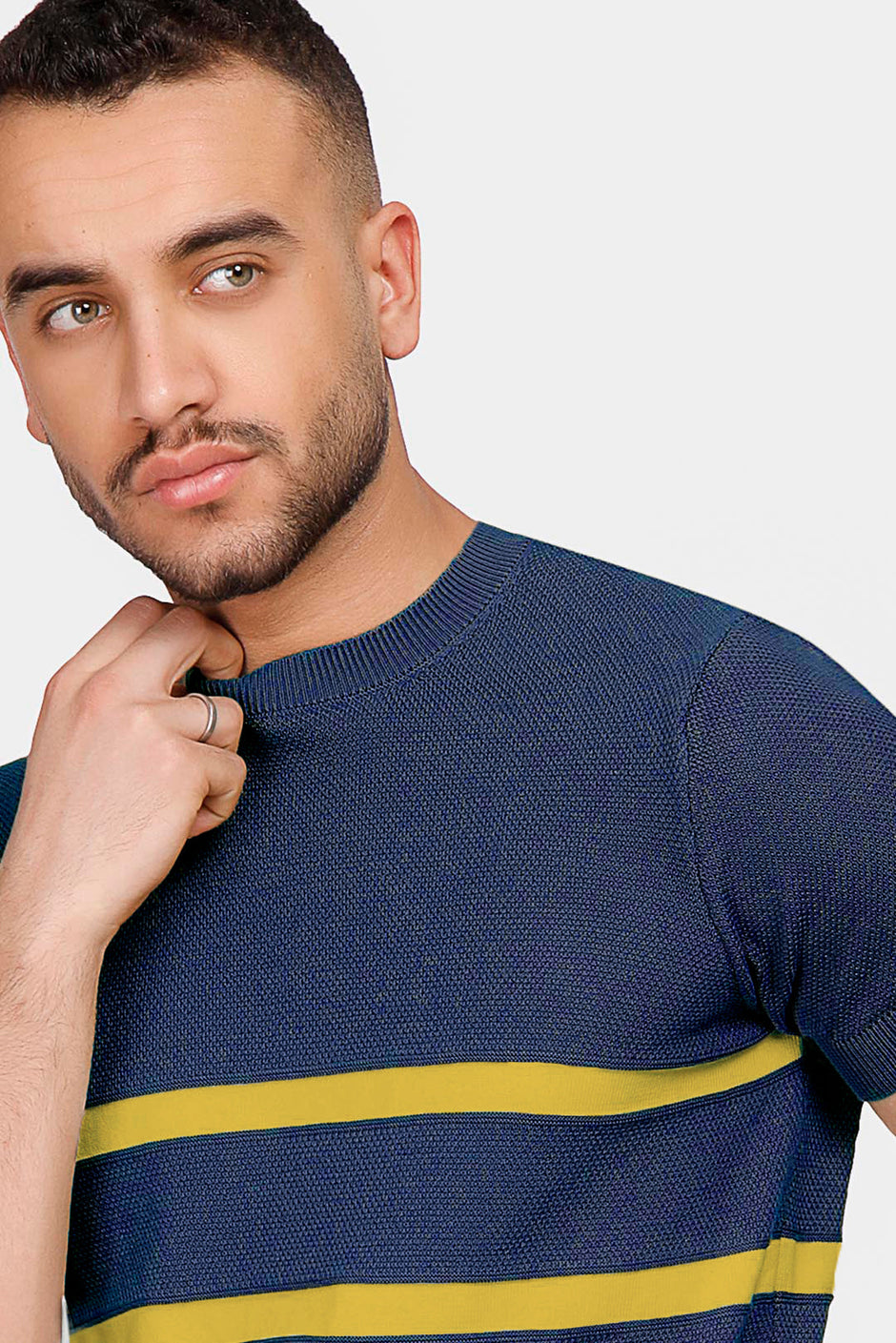 Navy Crew Neck Knitted T-Shirt