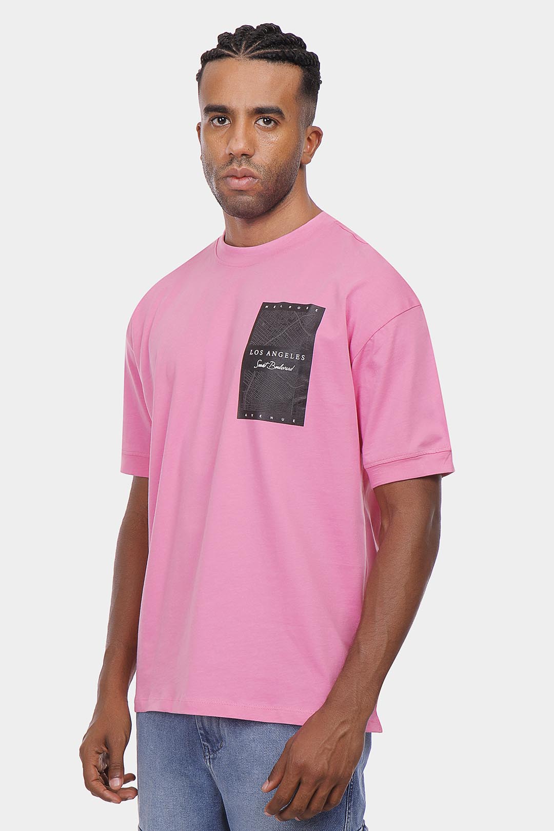 pink printed crew neck over size t-shirt