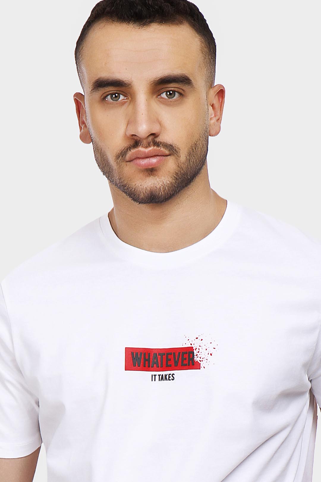 white printed crew neck t-shirt