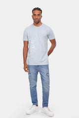 sky blue printed crew neck t-shirt