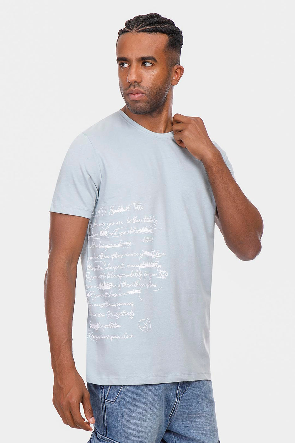 sky blue printed crew neck t-shirt