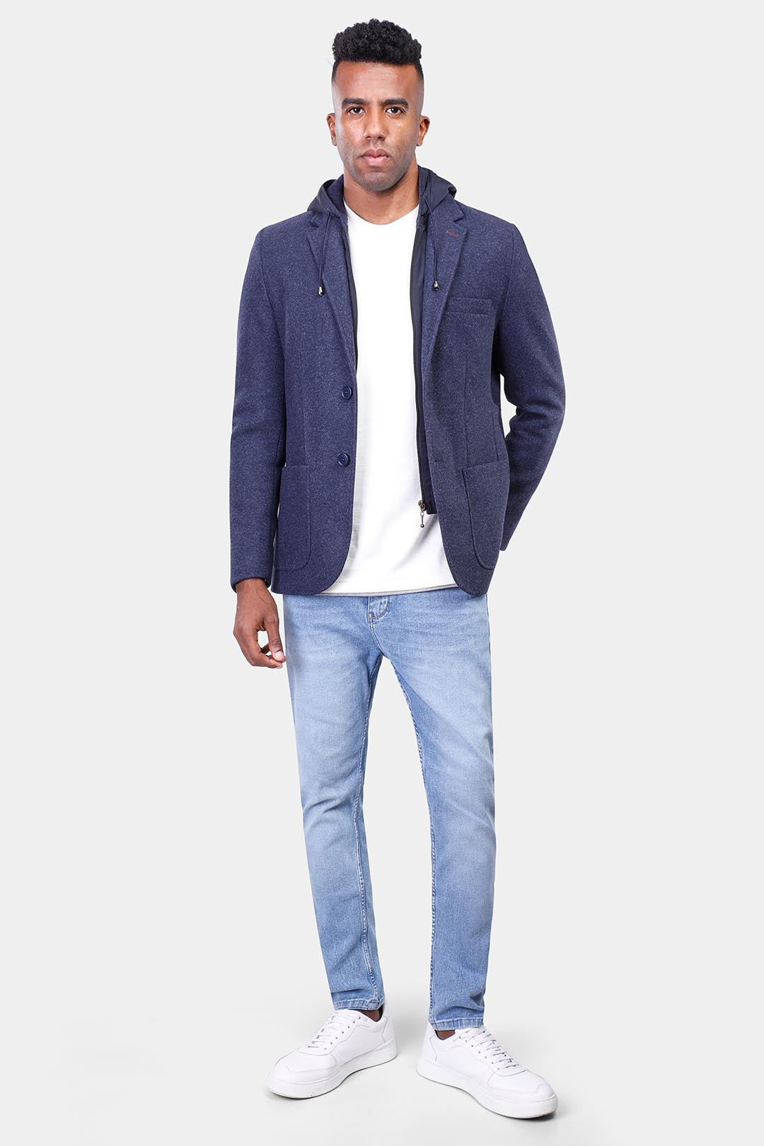 Navy Slim Fit Hoodie Blazer