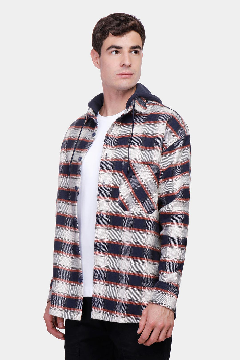 Navy Hoodie Flannel Shirt