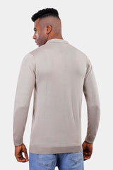 Beige Long Sleeve Polo Knitted Pullover