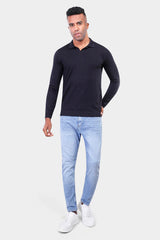 Black Long Sleeve Polo Knitted Pullover