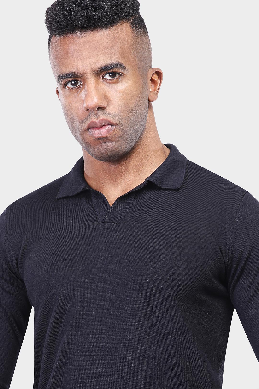 Black Long Sleeve Polo Knitted Pullover