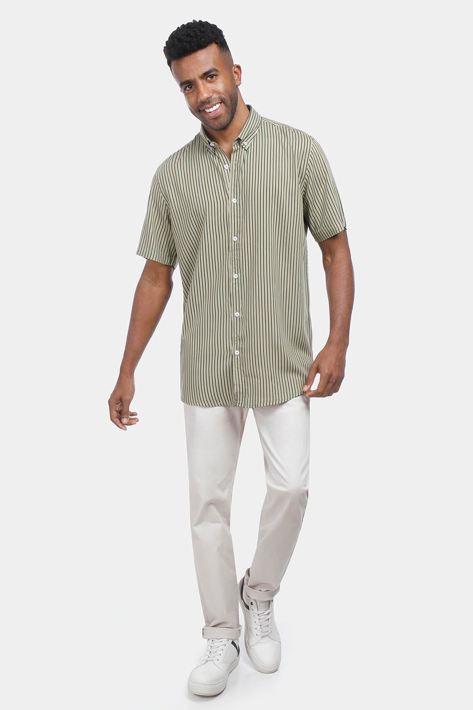 Olive Striped Slim Fit Shirt