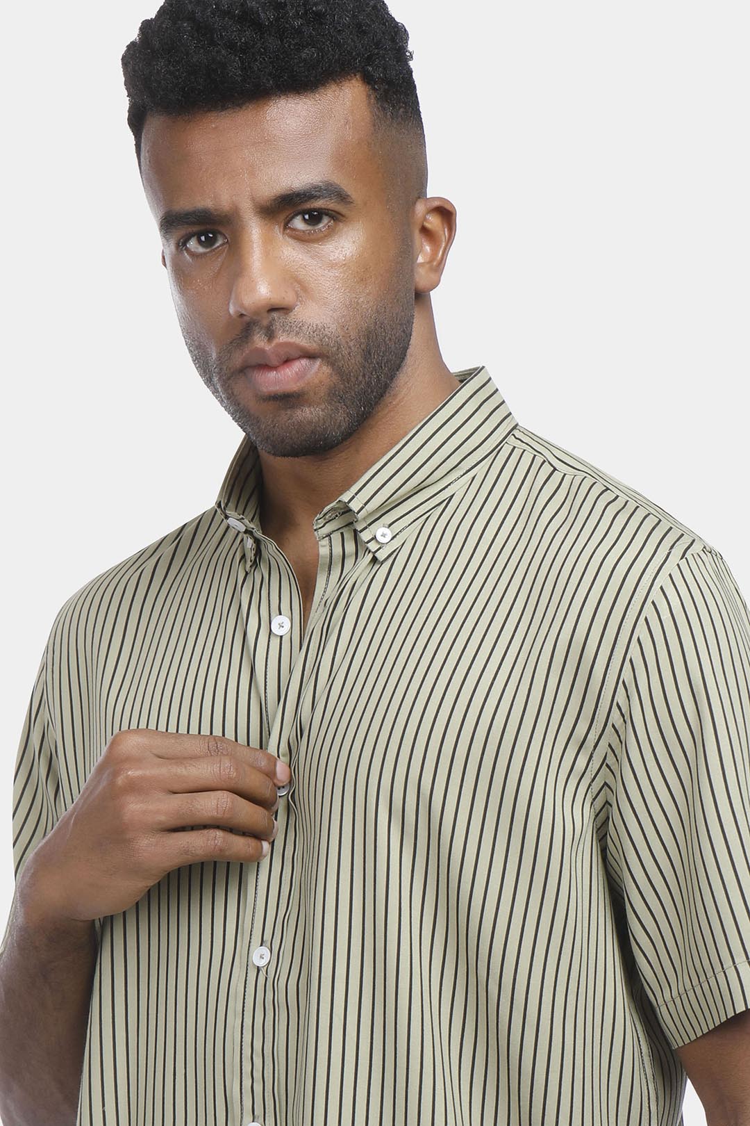 Olive Striped Slim Fit Shirt