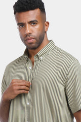 Olive Striped Slim Fit Shirt