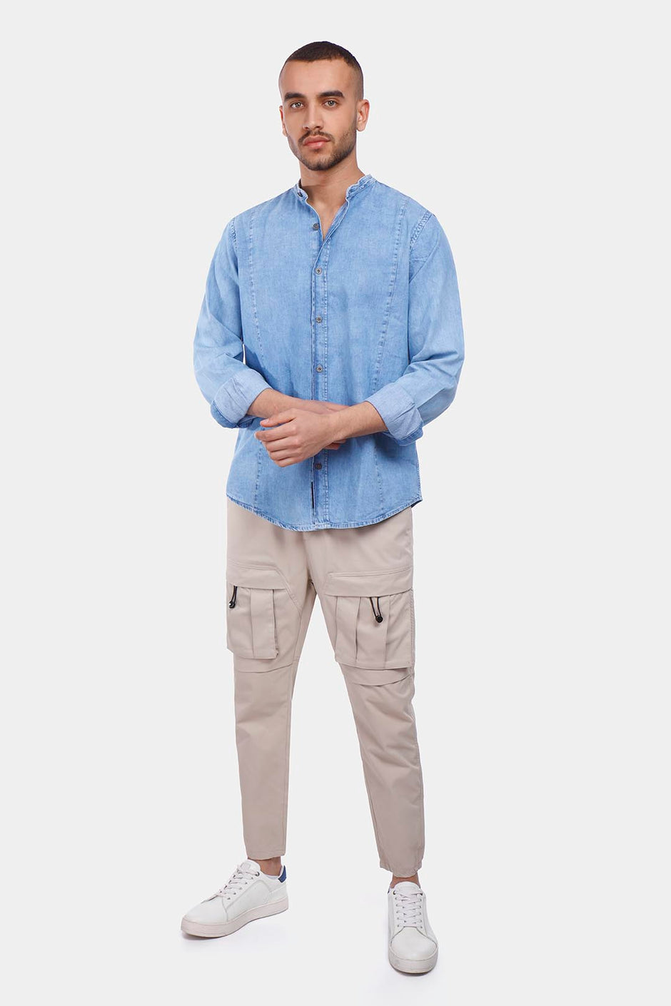 light blue slim fit jean shirt