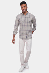 Khaki Checked Slim Fit Shirt