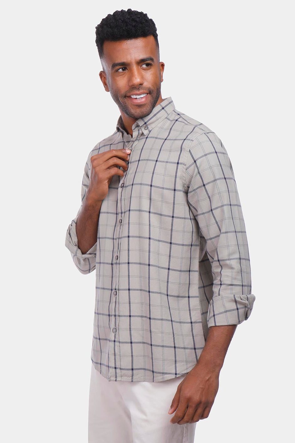 Khaki Checked Slim Fit Shirt