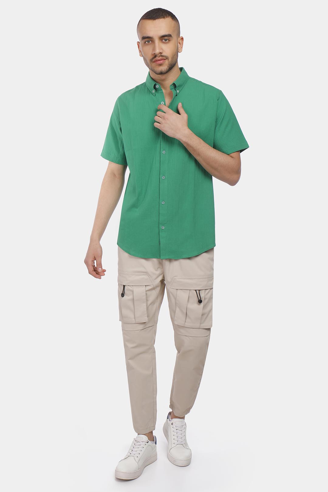 green short sleeve slim fit shirt