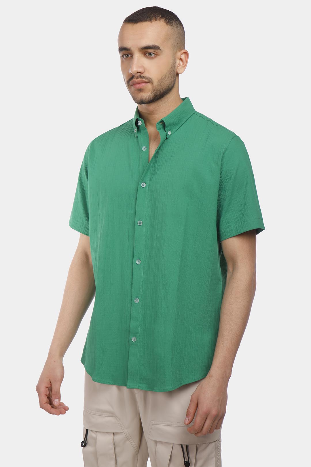 green short sleeve slim fit shirt