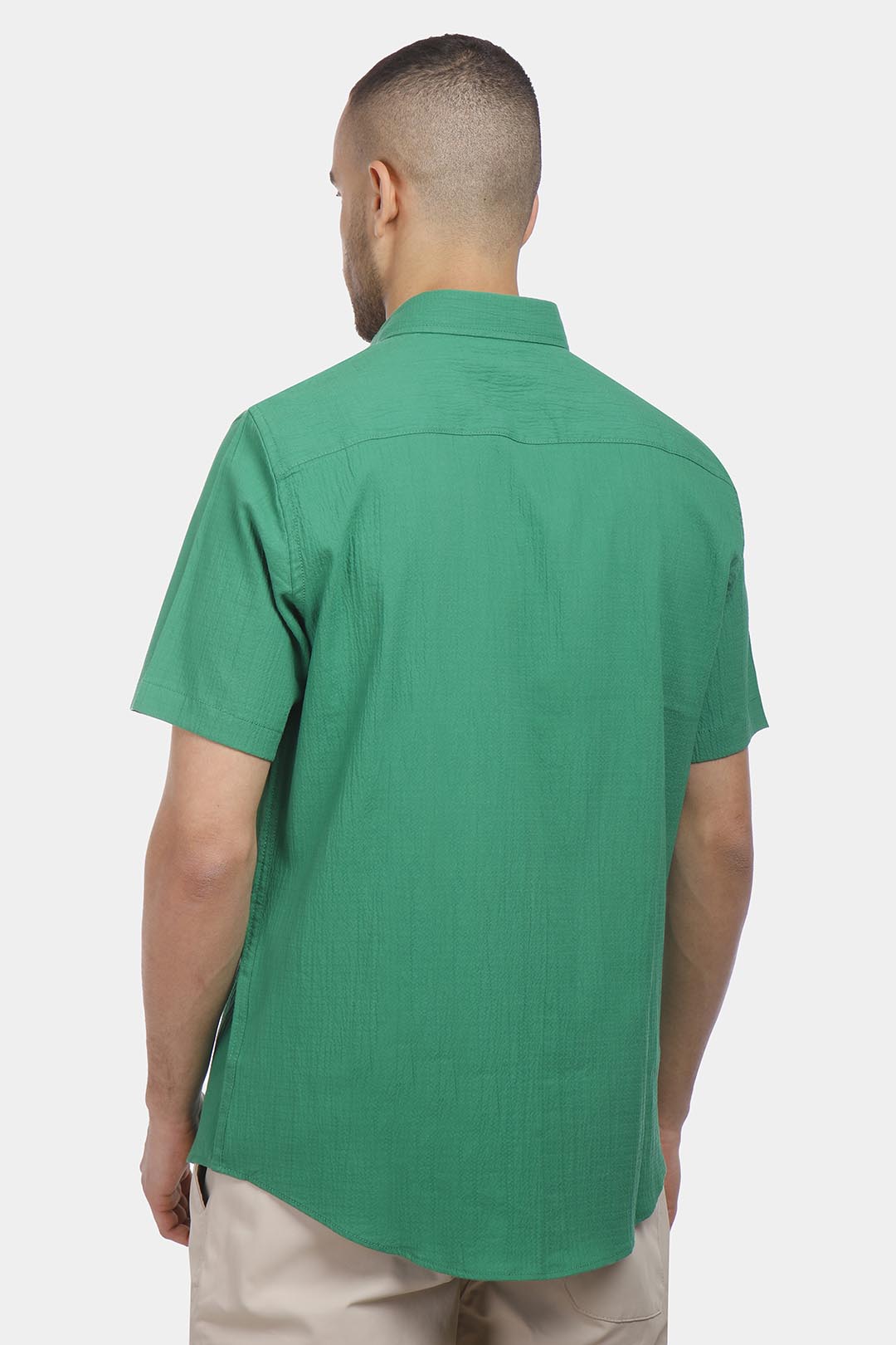 green short sleeve slim fit shirt