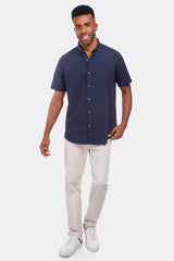 navy blue short sleeve slim fit shirt