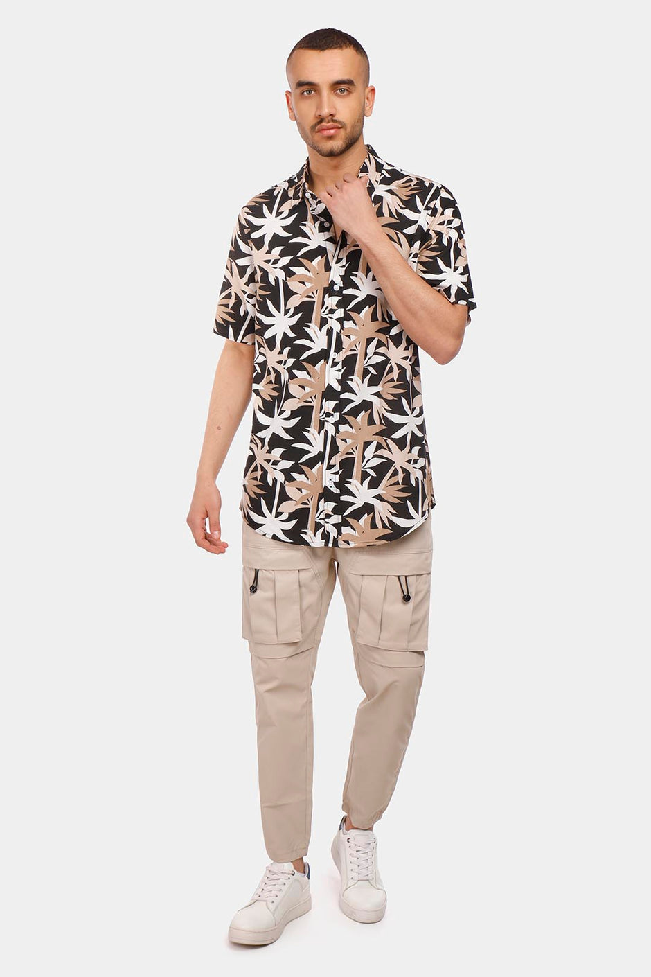 Black Short Sleeve Slim Fit Floral Shirt