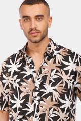 Black Short Sleeve Slim Fit Floral Shirt