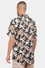 Black Short Sleeve Slim Fit Floral Shirt