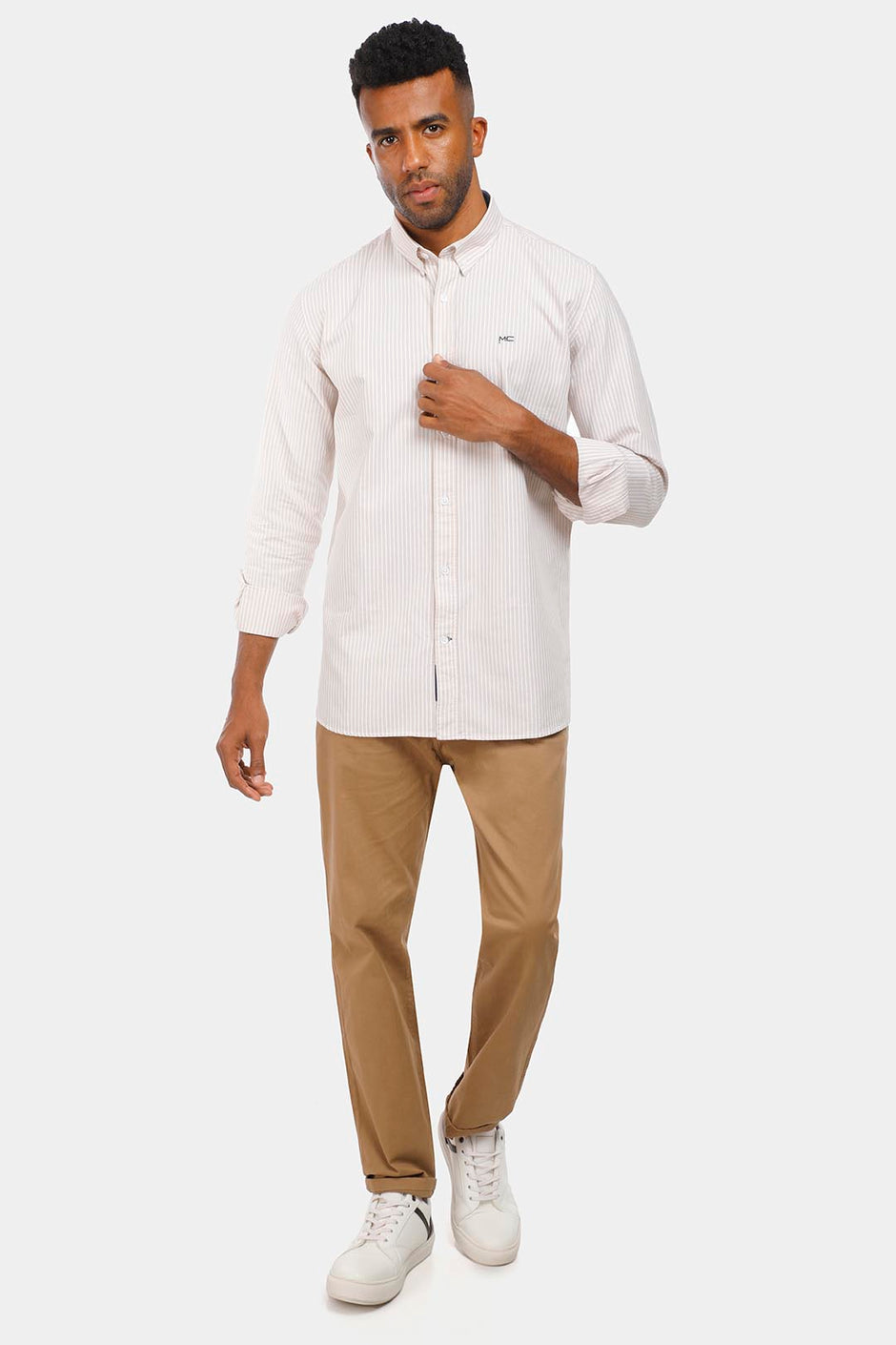 beige striped slim fit shirt