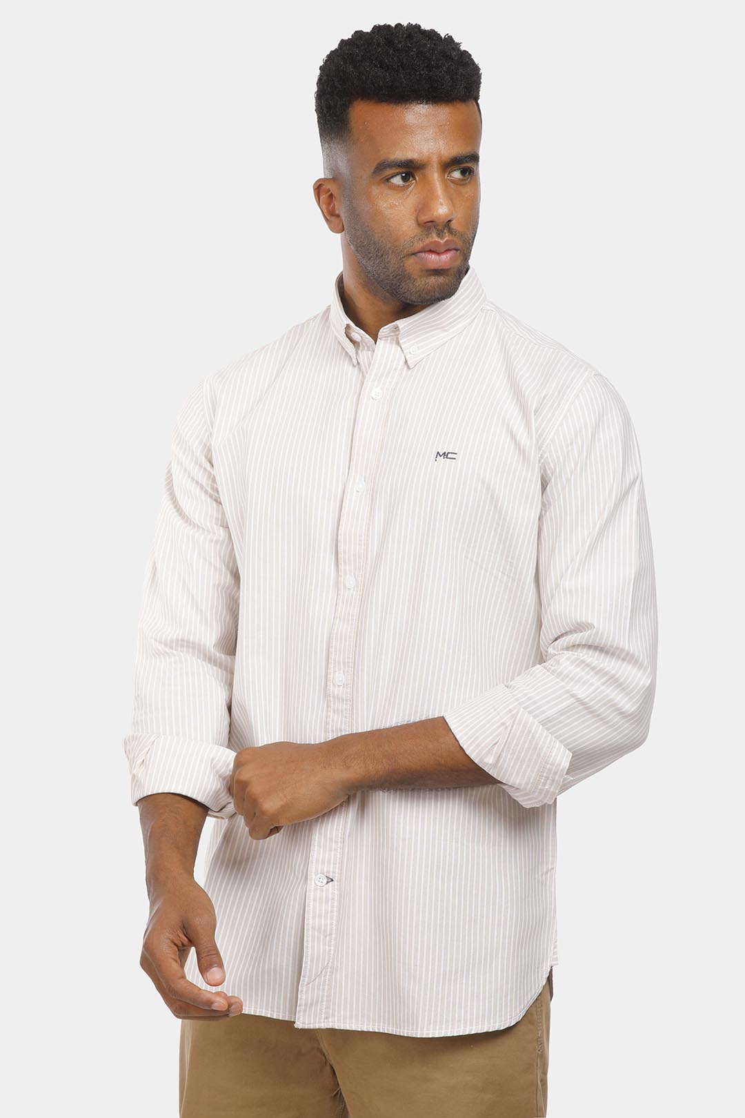 beige striped slim fit shirt