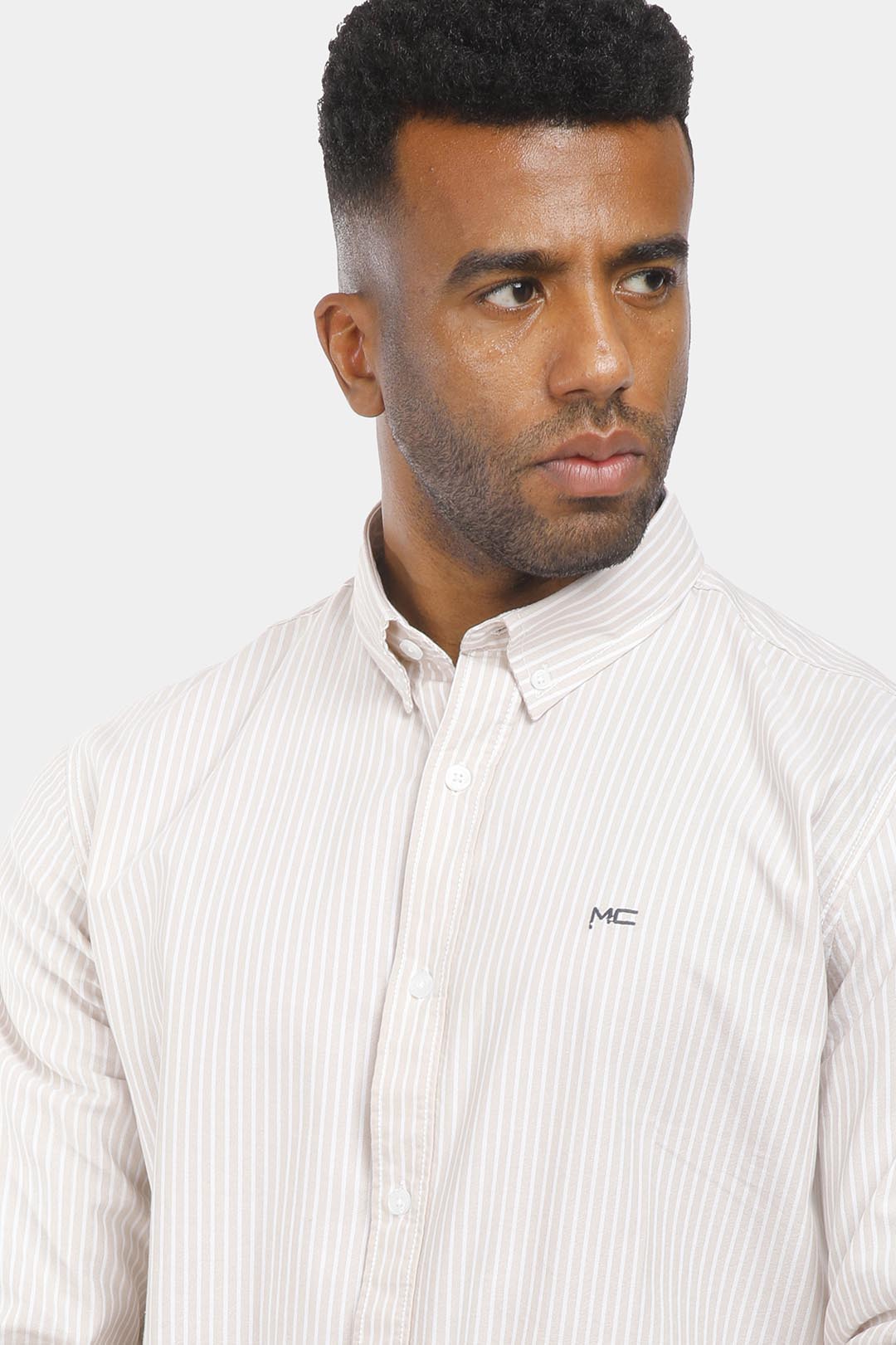 beige striped slim fit shirt