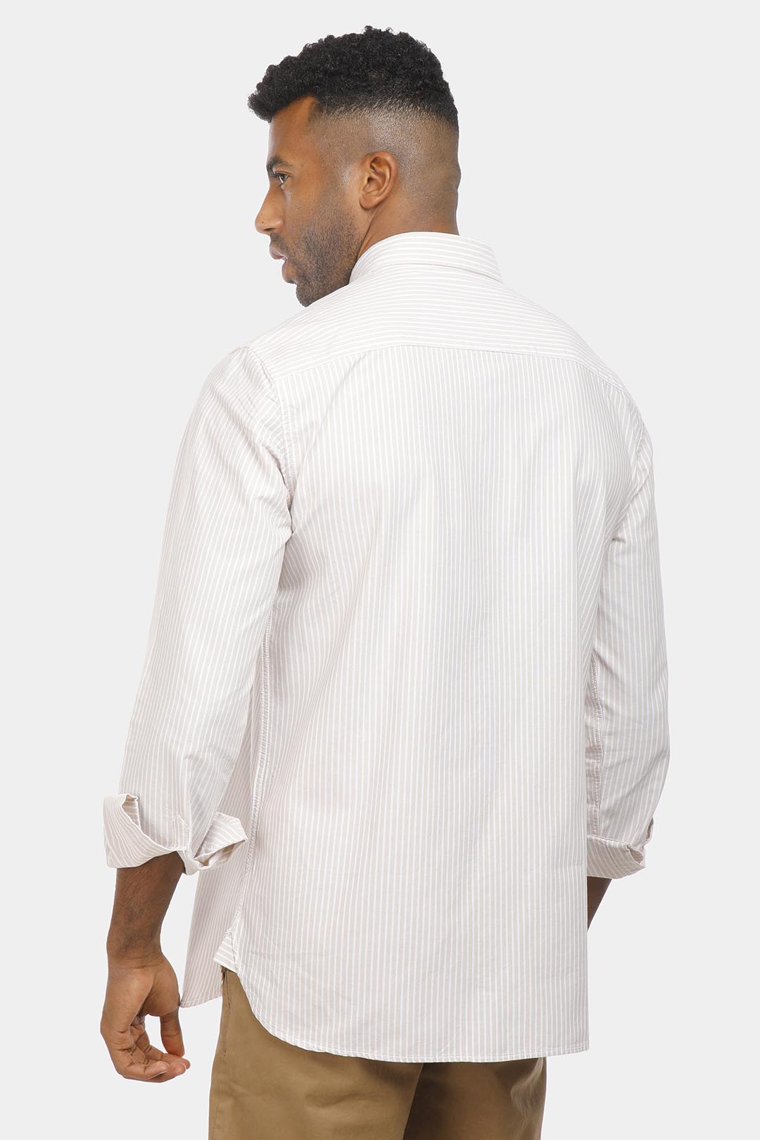 beige striped slim fit shirt