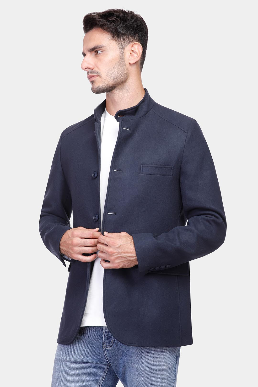 Navy Slim Fit Short Coat