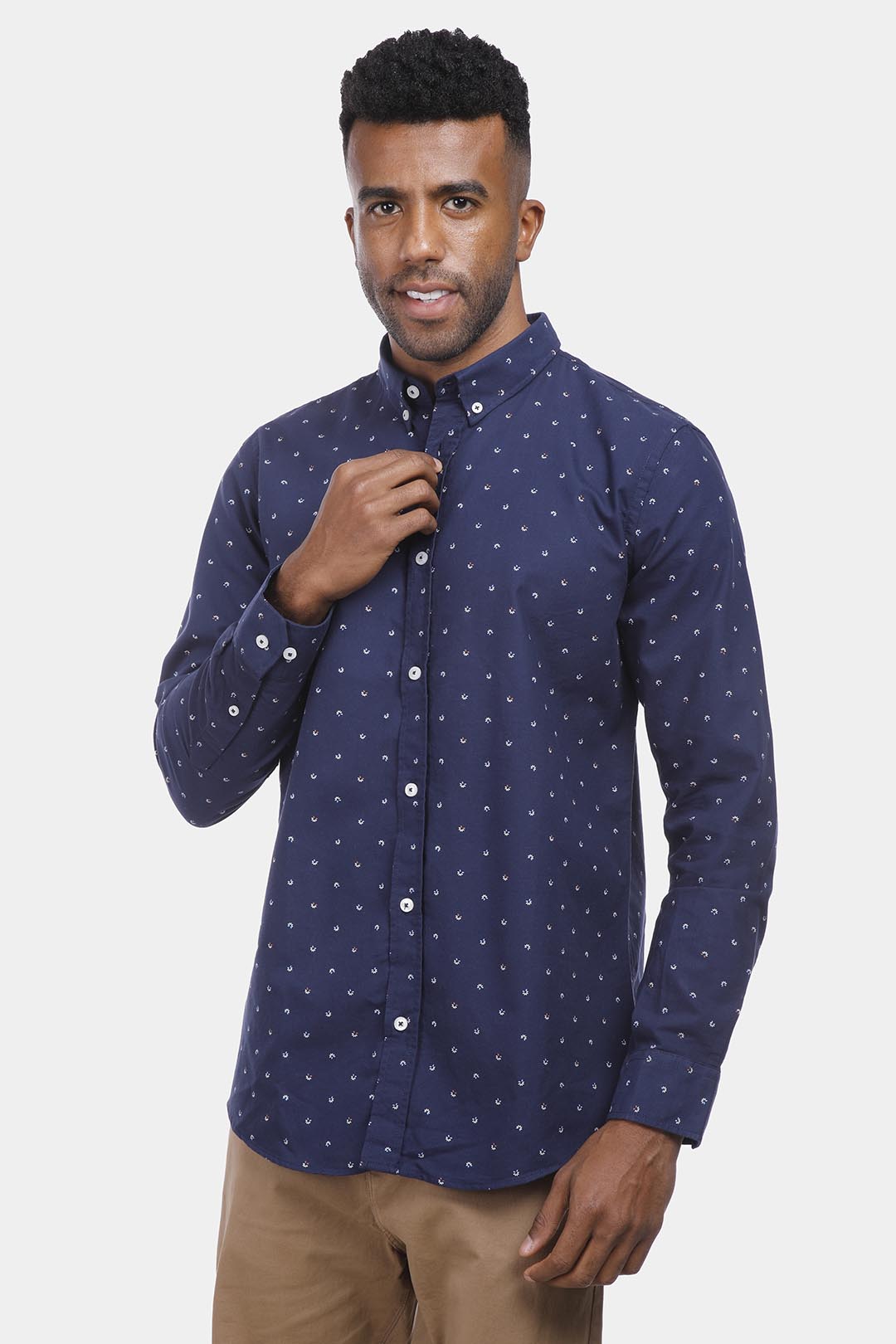 Navy Patterned Slim Fit Shirt